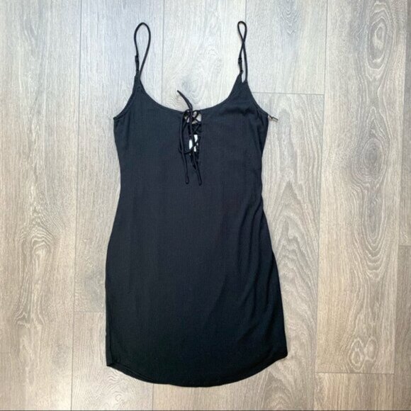 Privacy Please Revolve Terry Mini Dress Lace Up Bodycon ribbed Black Size XS - Picture 7 of 16